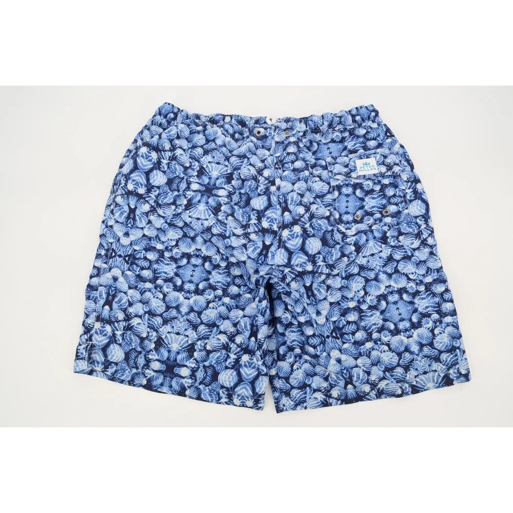 Peter Millar Mens Medium Blue Sea Shells Lined Swim Trunks Shorts